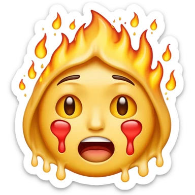 Generate an emoji that is simultaneously nervous, crying, and melting while on fire.  sticker