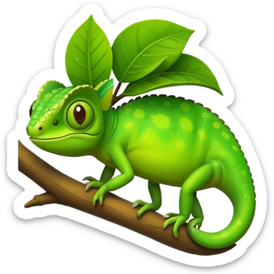 green chameleon looking at me, make it look like an emoji and standalone, with no branch. Make it very cute and like an animation. Make it look as ut sticker