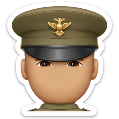 back view of soldier's head wearing a military cap sticker