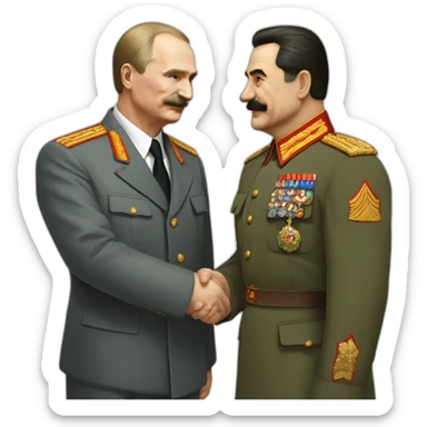 Stalin shakes Putin's hand. Putin in a suit, Stalin in a tunic sticker