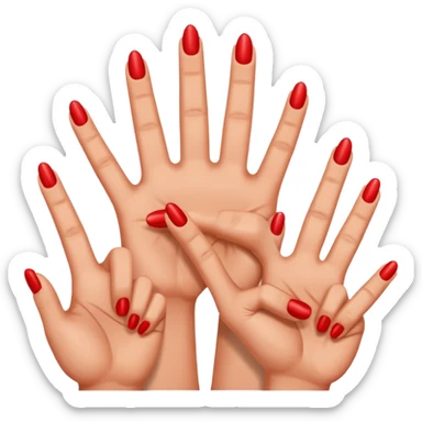 I want the thumb, middle, and index fingers pointing upwards, and the others pointing downwards, and they should be red. sticker