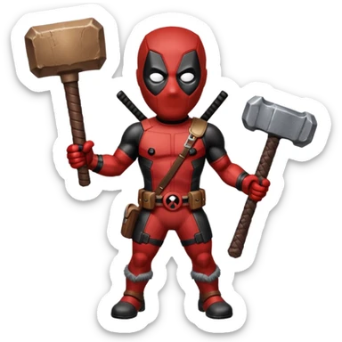 Deadpool holding thors hammer sticker