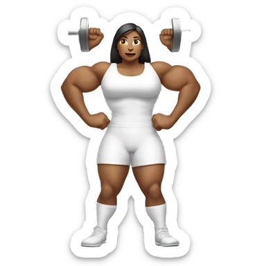women fully white gargantuan muscular women Women female with no shadows lifting 200 ton barbell white background front view upper arms back view sticker