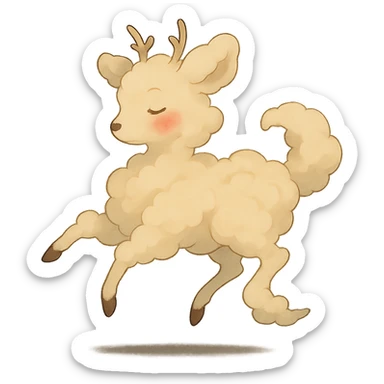 soft vanilla cloud doe with rosy cheeks, floating gracefully like a witch, ghibli style sticker