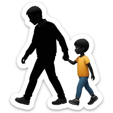 child silhouette walking away from a larger parent silhouette sticker