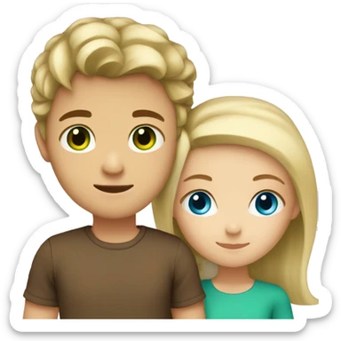 Blue eyes and blonde hair girl with brown hair and green eyes boy hugging  sticker