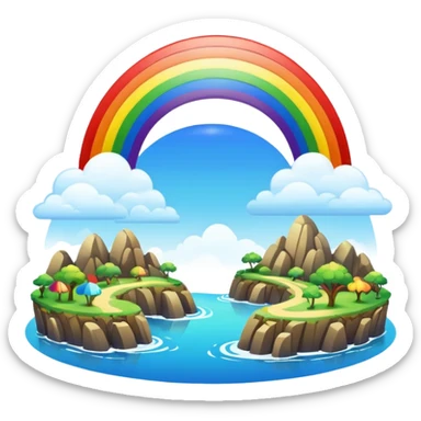 Rainbow Bridge – Arched rainbow connecting flying islands. sticker