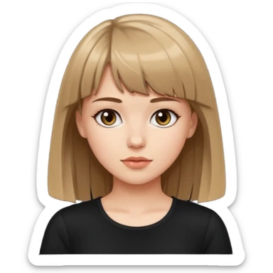 White girl in black top hair length to the tits color very dark blonde/light brown bangs sticker