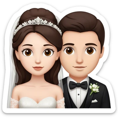 Wedding couple, groom fair skin with dark brown hair and dark brown eyes, bright with white skin brown hair and brown eyes sticker