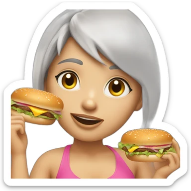 girl-with-short-silver-hair-pink-bikini-eating-burger sticker