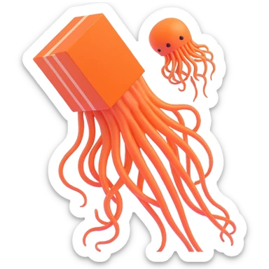 menacing box jellyfish with venomous tentacles close to a person swimming in blue water sticker