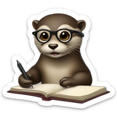 otter with glasses holding a travelers journal and a pen sticker