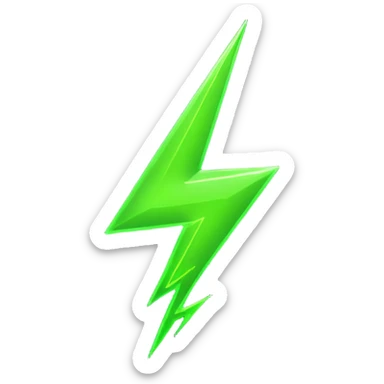 A single neon green lightning bolt emoji, glossy and smooth, vibrant neon green color, high detail, simple and cute design, isolated on white background, centered composition

 sticker
