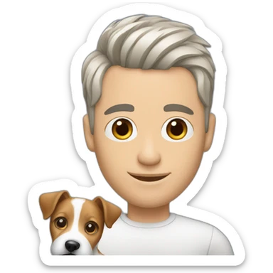 Man with modern hair cut with jack russell terrier dog sticker