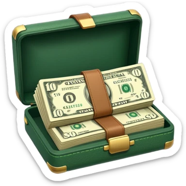 light beige banknotes in an open dark green case sticker
