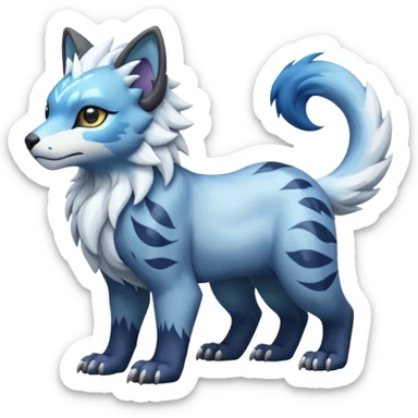 Icy glistening glossy smooth soft flaky scaly furry flurry hyper-realistic cozy boreal boreal-lupus-Lunaray-Manectric-Absol-Luxray-Bobcat-Fakémon-fusion-animal-creature, full body  sticker