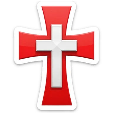 a white cross in a red square sticker