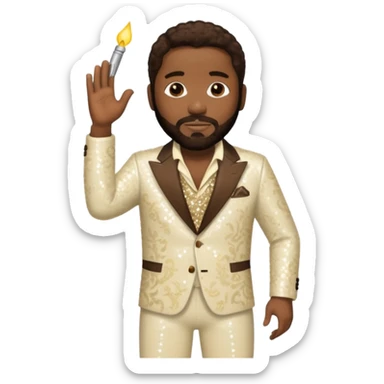 Eddie Levert from The O'Jays with dark brown hair, cream sequin outfit sticker