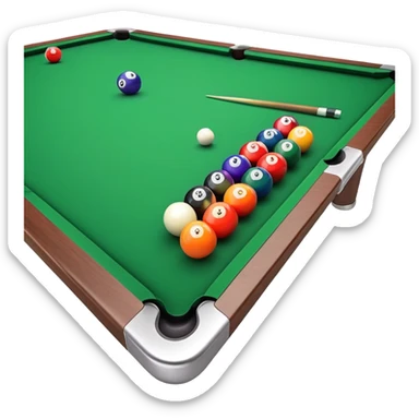 A close-up of a billiard table with a cue stick lined up to strike a colorful set of balls. The focus is on the precision of the shot, with the table’s green surface and the triangular arrangement of balls, creating a dynamic scene of strategy and concentration in the game of billiards. sticker
