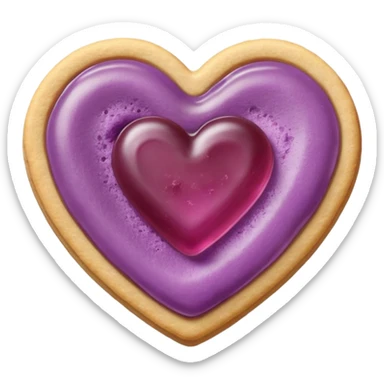 Realistic shortbread cookie in the shape of a heart with mauve jelly middle filling and sprinkled powder sugar on top. sticker