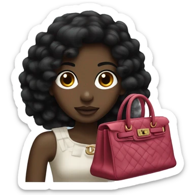 Black hair chanel dark skin Girl with Birkin bag sticker