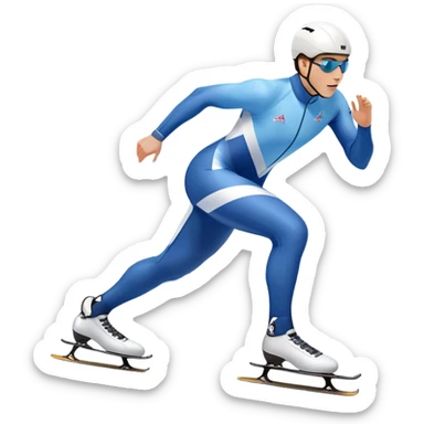 An icon showing a speed skater gliding on a professional oval ice track, captured in mid-motion with aerodynamic posture and sleek skates. The background features snowy mountains, flags, and a clear blue sky. Transparent background reflects the speed and elegance of the sport. sticker