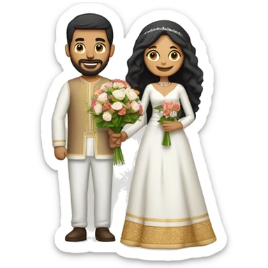 wedding couple with the wife holding a bouquet of flower, the wife is hespanic and moroccan and the husband wearing moroccan clothes sticker
