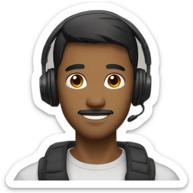 A man wiht brown Eyes and black short hair with gamaing Headphones sticker