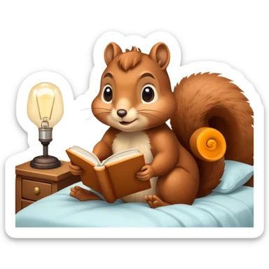 squirrel reading in bed with retro light lamp sticker