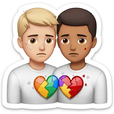 gay couple breaking up with a shattered heart between them sticker