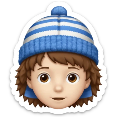 brown fluffy hair kid with blue and white hat sticker
