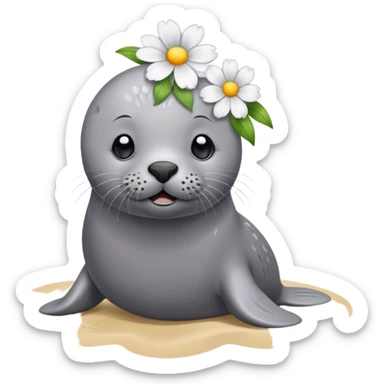 Seal on the beach with the flower on the head sticker