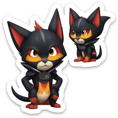 Cool Anthro Black Noibat-Quilava-Litten-Pokémon with edgy stripes hoodie spiked collar punk Full Body sticker