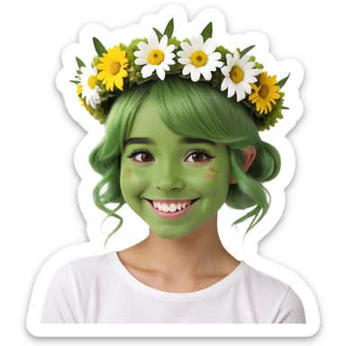smiling girl with flower crown sticker
