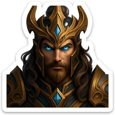 League of Legends hero face, ornate details, glowing eyes, fantasy game art, headshot sticker
