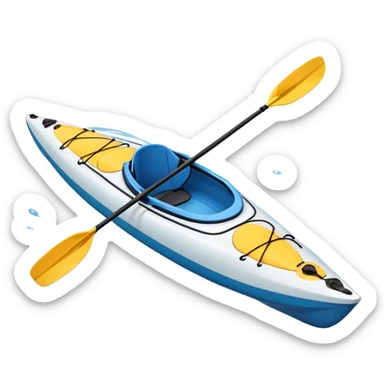 An icon showing a close-up of a sleek kayak with double-bladed paddles gliding through water. Splashes surround the boat as it cuts across a calm surface, symbolizing speed and focus. Transparent background emphasizes the dynamic and personal nature of kayak paddling. sticker