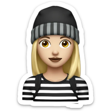 bank robber blonde woman with black beanie hat eye mask and striped shirt sticker