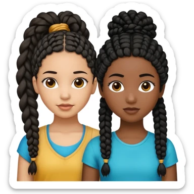 3 girls, 2 of them lightskin one has curly hair one in a ponytail  both black hair and the last girl darkskin with braids sticker
