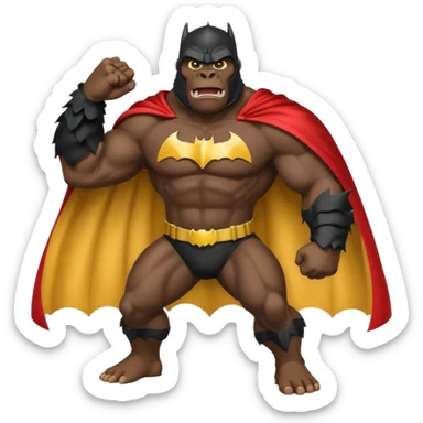 king kong with a batman uniform and cape sticker