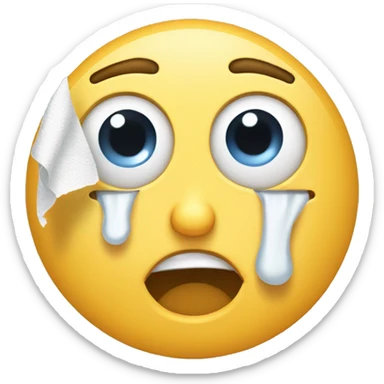 Crying eye with facial tissue wiping tear sticker