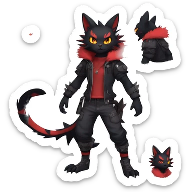 Black Anthro Cool Punk Noibat-Litten-Fakemon-fursona with fangs and red markings Full Body sticker