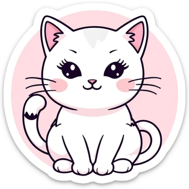 cute white cat with makeup on its face and a little bit of light pink sticker