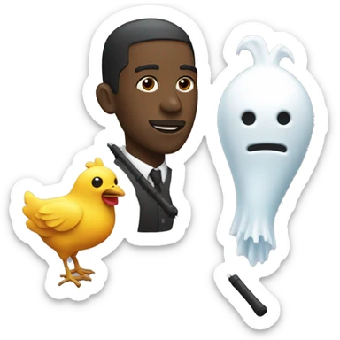 Black man next to a ghost head with chicken on a fishing rod sticker