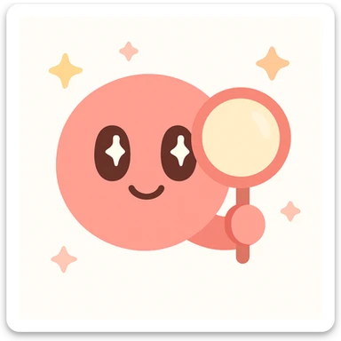 red emoji character holding a magnifying glass sticker