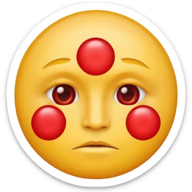 A circular yellow face with many close together red face herpes sores sticker