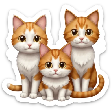 3 small cats different colours including brown tabby and white, light patchy calico, and ginger and white sticker