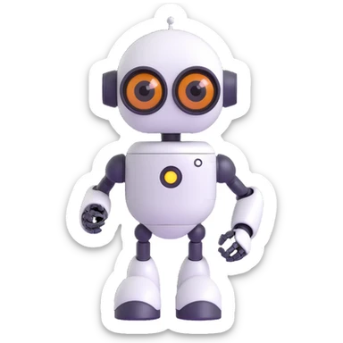 A cute, cartoonish, and friendly robot with a round head, big expressive eyes, and a small body, giving off a welcoming and helpful vibe sticker