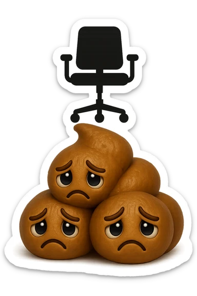 emoji stile iphone di una montagnetta di feci umane realistiche a palline tristi con sopra un simbolo di una sedia da ufficio, iperrealistico 4k sticker