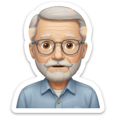 elderly glasses man with long beard and shirt sticker