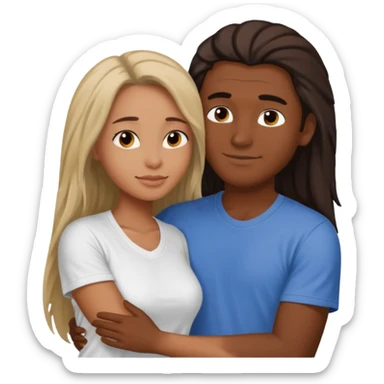 dark skin girlfriend hugs mixed boyfriend with long hair  sticker